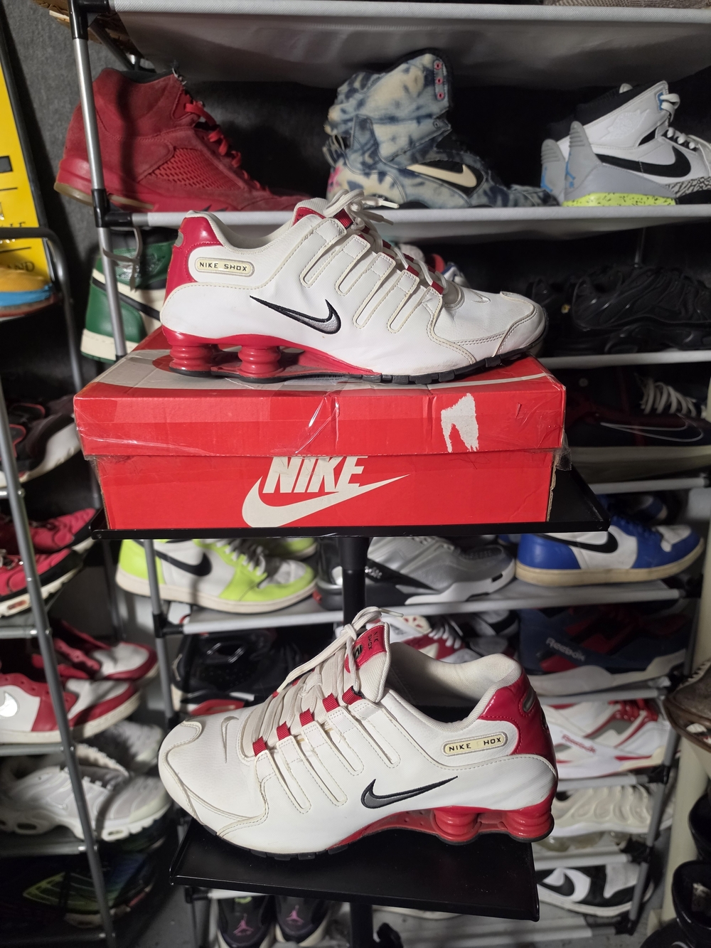 🔥 Nike Shox NZ Men Size 10.5 White Red Shox Athletic Sneakers